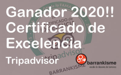 Barrankisme Gana el premio Travelers ‘Choice 2020 de Tripadvisor por empresa especializada en descensos de barrancos. 